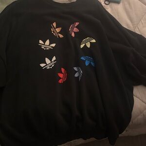 Adidas  Black Sweater with Colorful Trefoil Accents retro